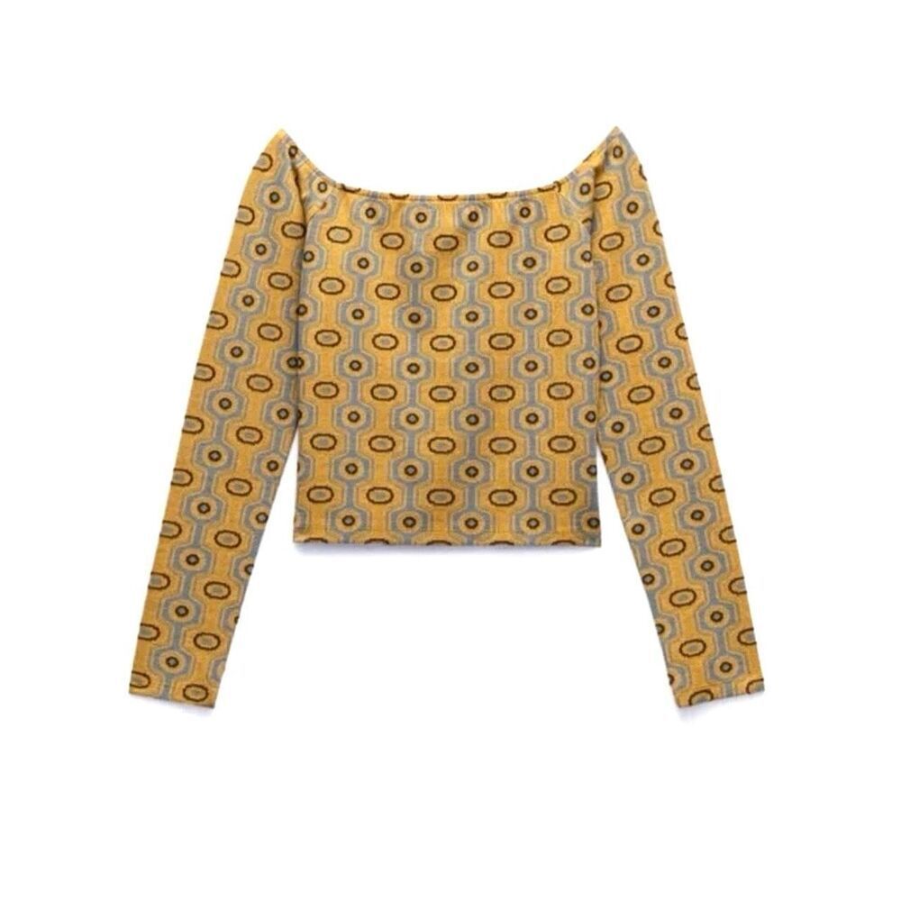 NEW ZARA Women’s Small Jacquard Knit Long Sleeve Top